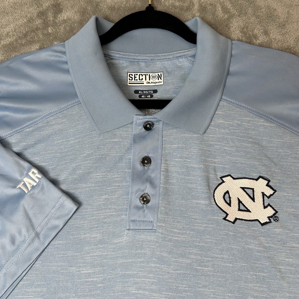 UNC North Carolina Tarheels‎ Shirt Majestic Polo Shirt Blue Short Sleeve Mens XL